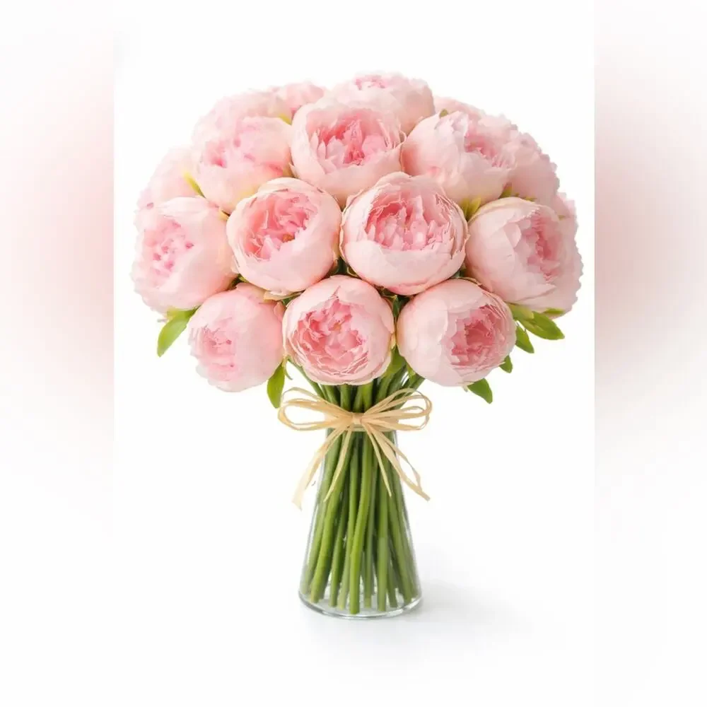 Peony Bouquet Real Touch Lifelike Floral Decor 18 Stem Faux Pink New